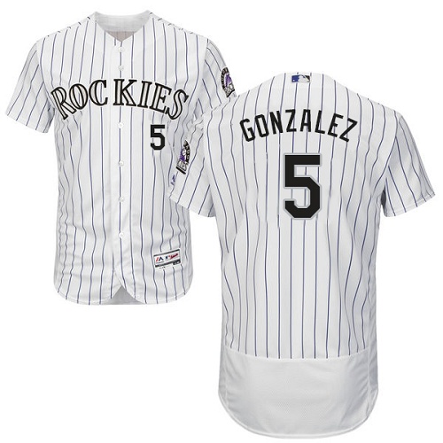 Rockies #5 Carlos Gonzalez White Strip Flexbase Authentic Collection Stitched MLB Jersey
